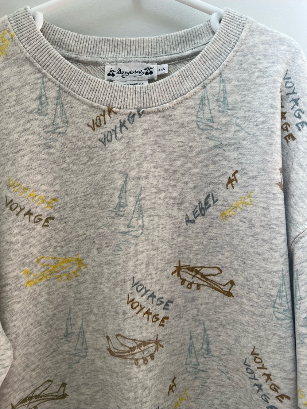 Bonpoint Soft Cream Heather 'Voyage' Printed Sweatshirt